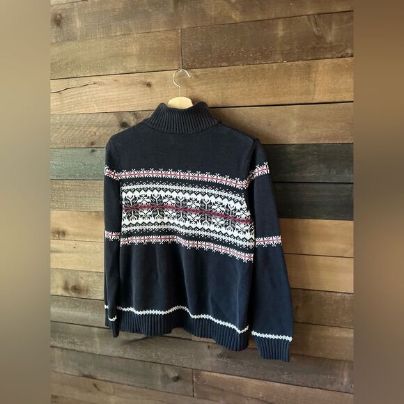 Vintage Croft & Borrow Snowflake Knit 1/4 Zip Black & Maroon Sweater Size Large - Picture 5 of 8